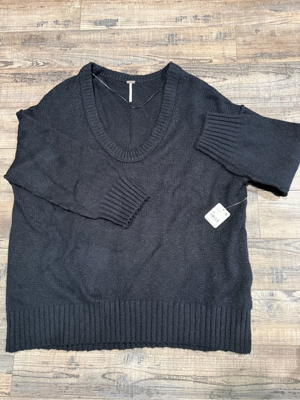 Free People Black V-Neck Relaxed Knit Sweater